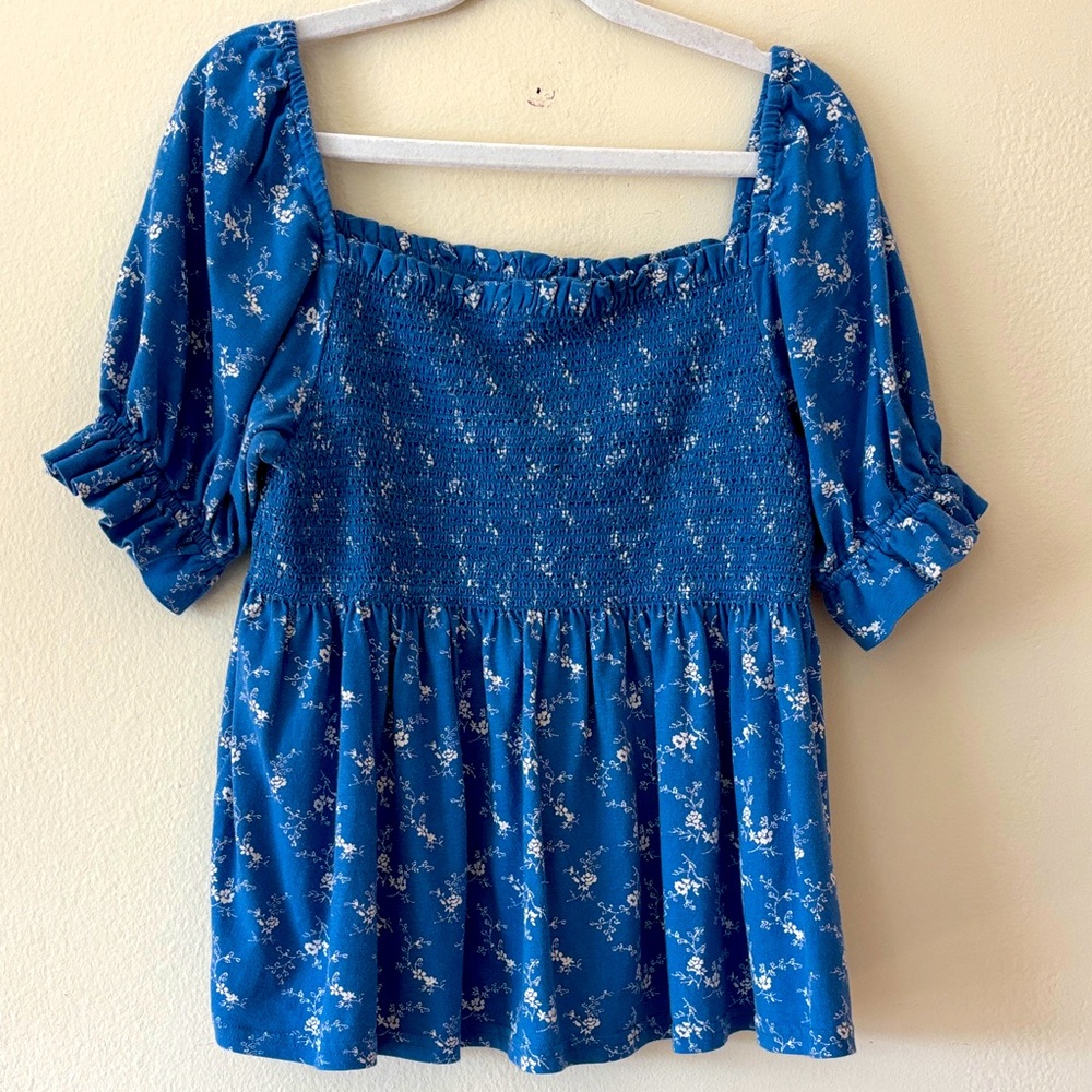 Polo by Ralph Lauren Blue Floral cotton jersey top